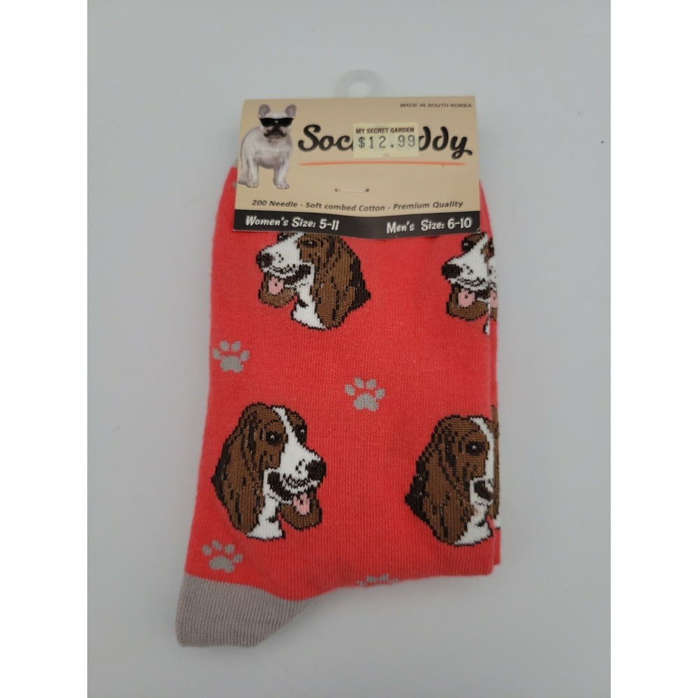 Sock Daddy Basset Hound Dog Socks Red Novelty Crew Dress Socks Mens 6-10 800-2